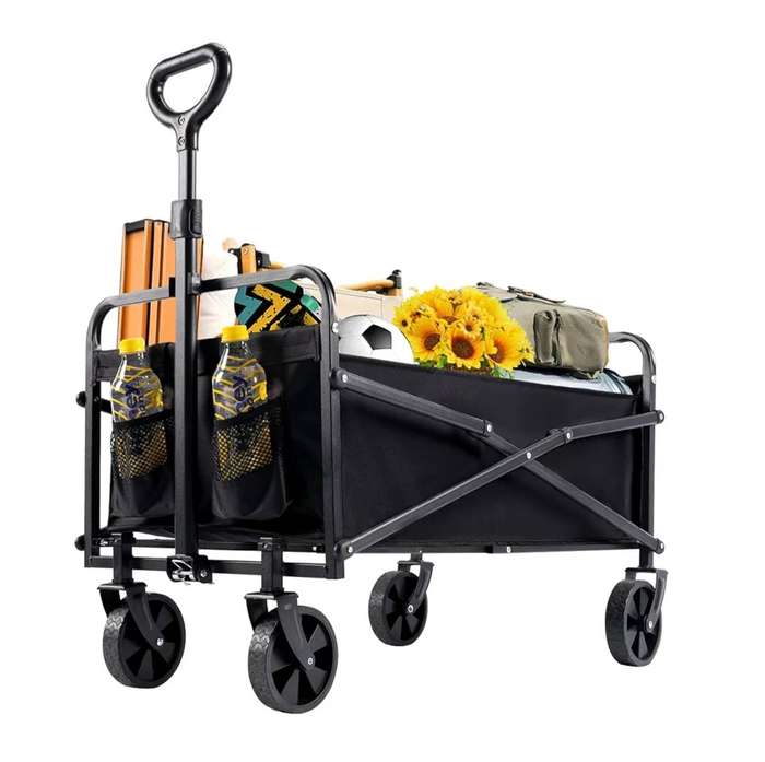 Outdoor Collapsible Beach/Camping Folding Trolley Wagon Steel Kitchen Trolley  (Pre-assembled)