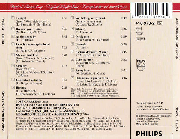 CD - José Carreras - Sings "Memory" From "Cats"