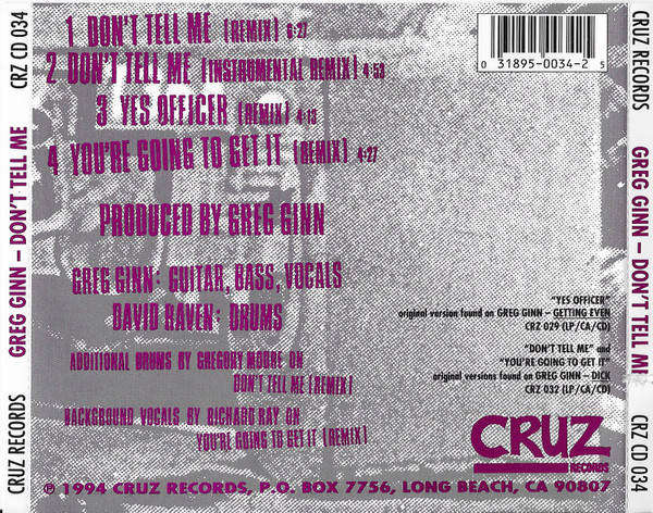 CD - Greg Ginn - Don't Tell Me