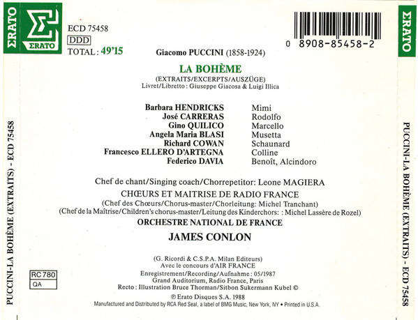 CD - Puccini - La Bohème (Extraits)