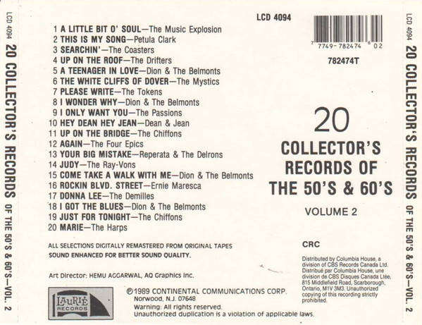 CD - Various - 20 Collector's Records Of The 50's & 60's Volume 2
