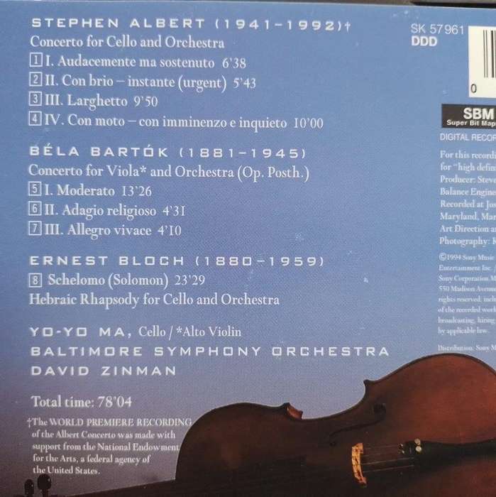 CD - Yo-Yo Ma Baltimore Symphony Orchestra David Zinman - The New York Album