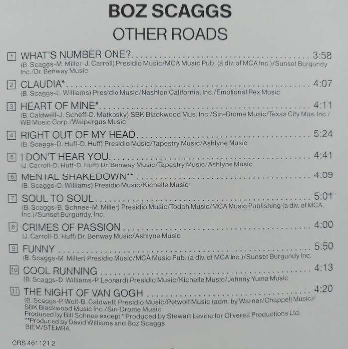 CD - Boz Scaggs - Other Roads - CBS 461121 2