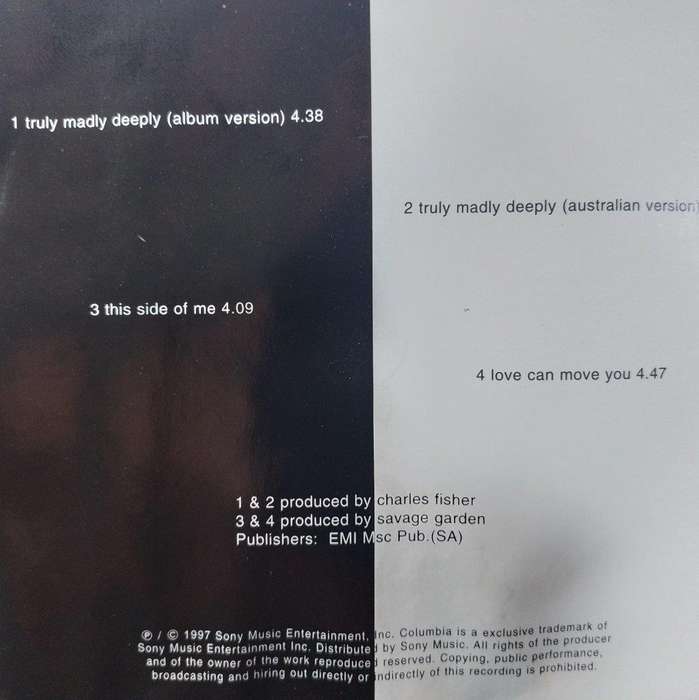 CD - Savage Garden - Truly Madly Deeply (single) - CDSIN 256 1