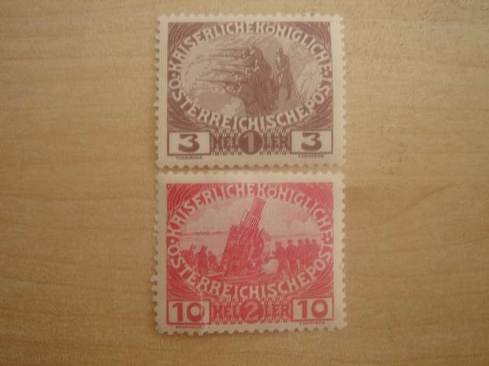 1915 Austria - War Charity Fund 3+1, 10+2 Heller mint, hinged