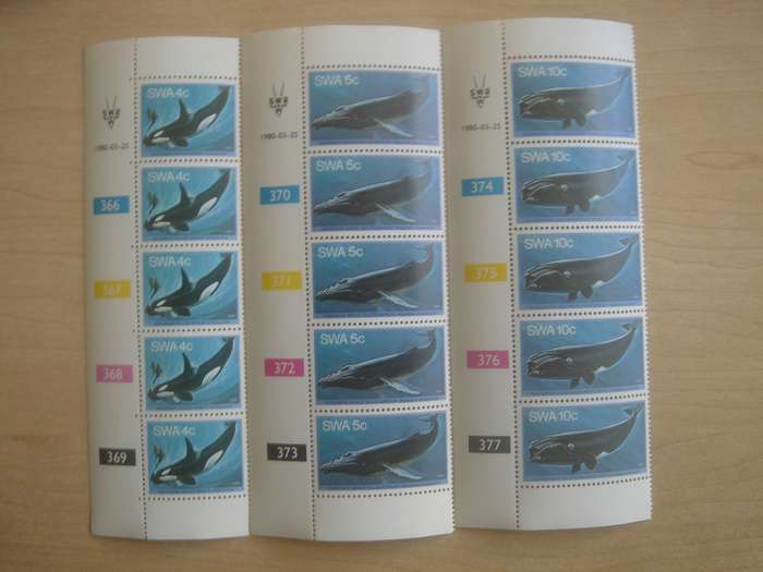 1980 SWA Whales Series - 3 values x 5 MNH