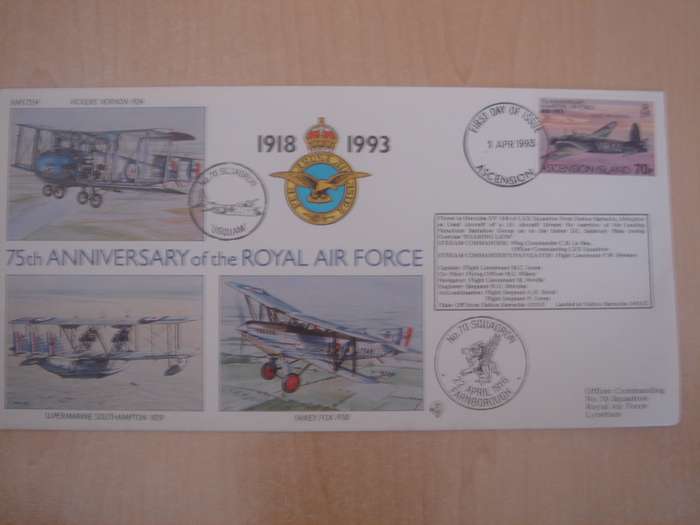 1990 RAF 75th Anniversary FDC - stamped in ASCENSION ISLANDS