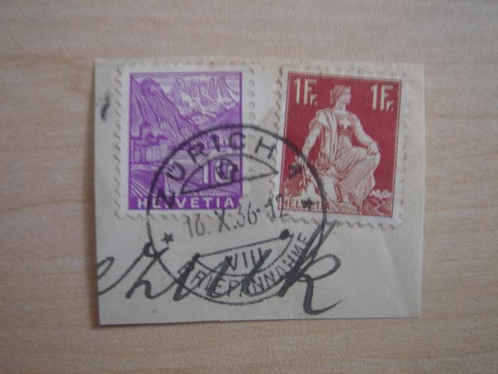 1907 Helvetia - 1 Fr. used and stamped 29 years later!