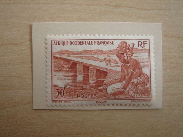 1947 French West Africa - Girl & Bridge 30 c mint on card