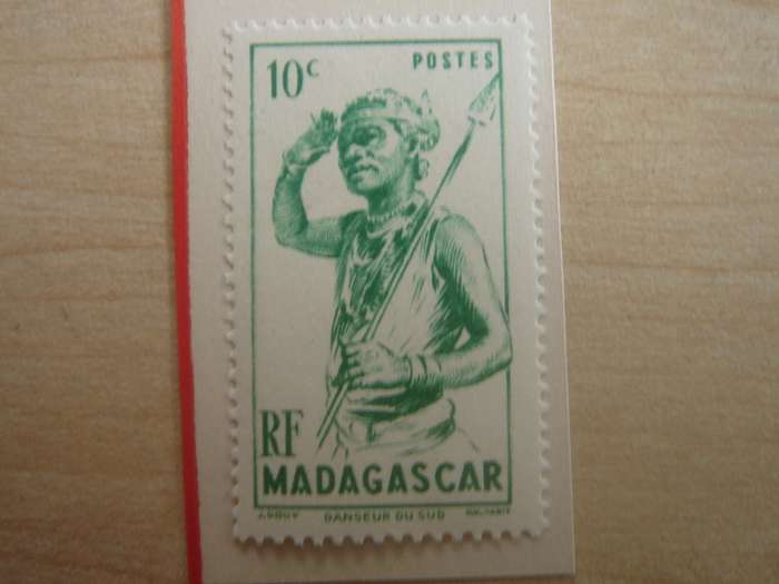 1947 Madagascar - Native with Spear 10 c mint on card