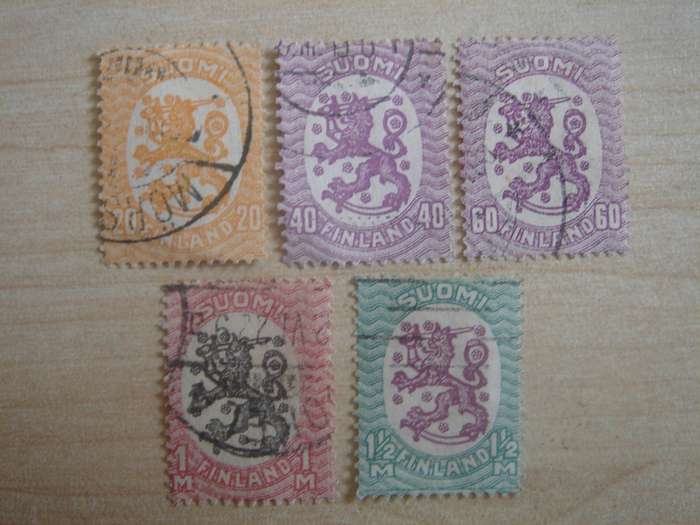 1917 Finland - Lions SG192,198a,205,207,237, used, stamped