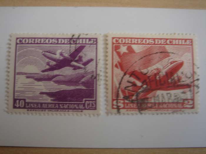 1942 Chile - Aeroplanes SG396,399 - 40 CTS, $2 used, stamped