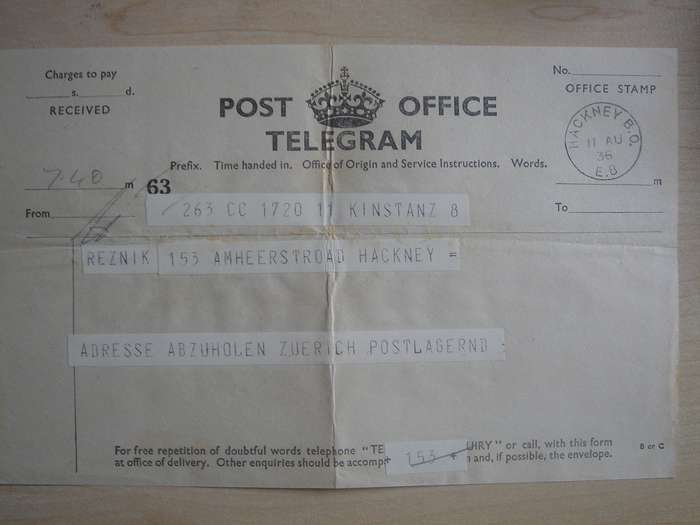 1936 England - Post Office Telegram - postal item used, stamped in Hackney