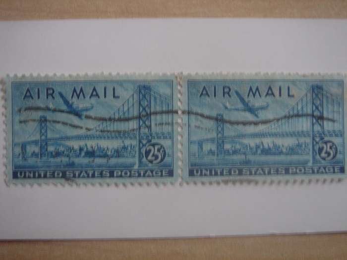 1947 USA Airmail SG A950 horizontal pair used, stamped