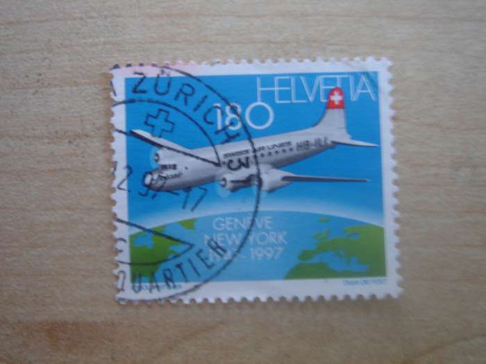 1997 HELVETIA - Swiss Airline 180 used, stamped
