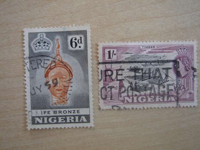 1953 Nigeria -QE II diff. motifs - SG75-76 used, stamped