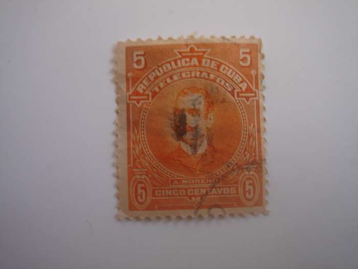 1910 Cuba Telegrafos - A. Moreno 5 C used, stamped