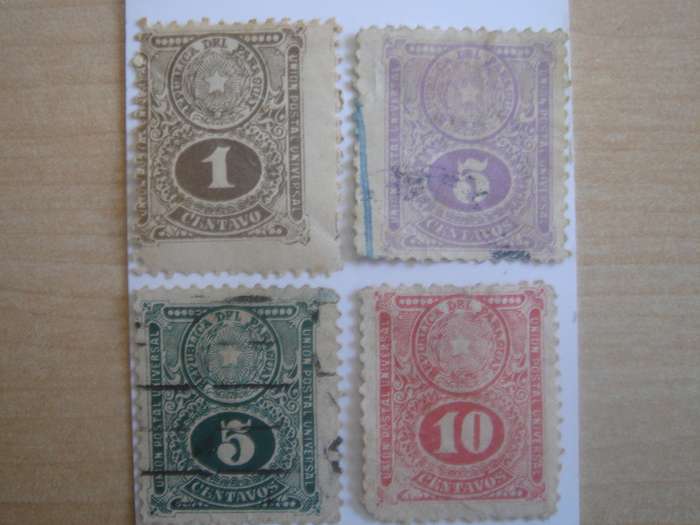 1910 Paraguay - Coat of Arms Numerals SG207-209,213 used, hinged