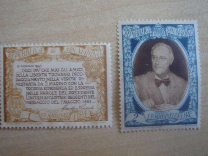 1947 San Marino - Roosevelt - SG336d-e used, not stamped