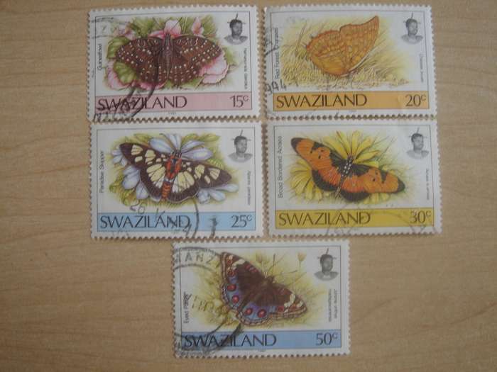 1987 Swaziland - Butterflies 15,20,25,30,50c used, stamped