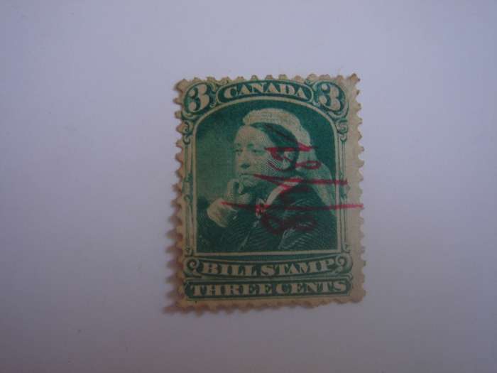 1868 Canada - Queen Victoria Revenue Stamp 3 C - used, cancelled 8/2/87
