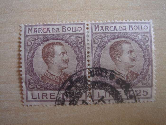 1920 Italia - Revenue Stamp 1,25 L horizontal pair used, stamped