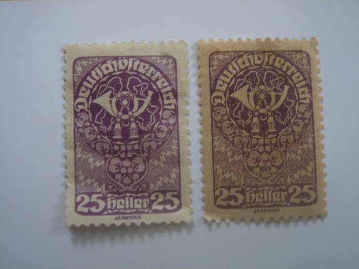 1919 Austria - 'Posthorn' SG347 - 25 Heller unused, hinged (different color tones)