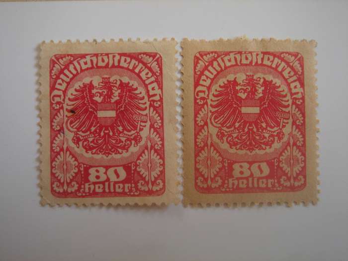 1920 Austria - 'Rep. Arms' SG402 perf. - used, hinged (different color tones)