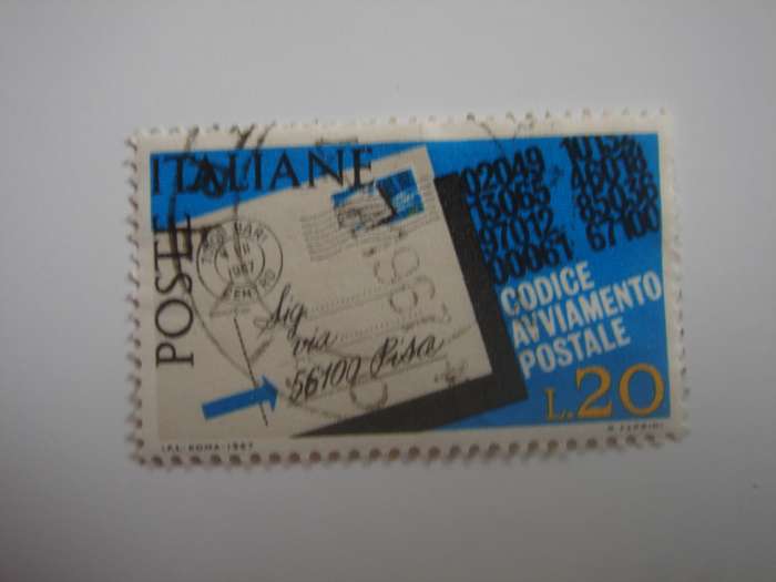 1967 Italia - Postal Codes 20 L - SG1188 used, stamped