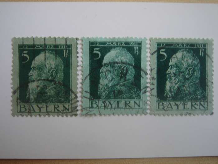 1911 Bayern - Prinzregent Luitpold MiNr 77 Type I, II + III used, stamped