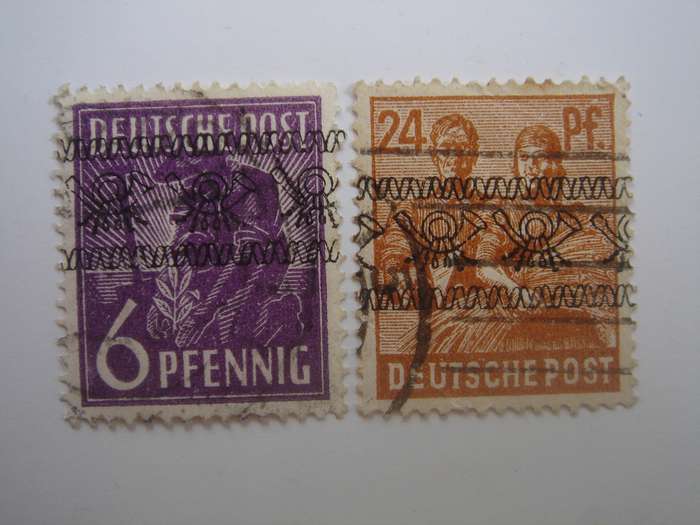 1948 Allied Occupation Zone MiNr 37 I a + 44 I optd used, stamped