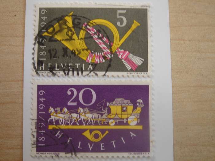 1949 Helvetia - Post Centenary - SG500-501 used, stamped