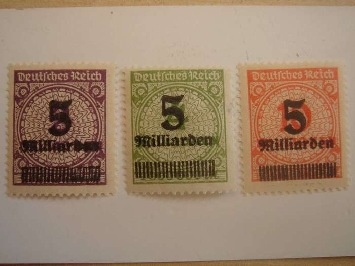 1923 Deutsches Reich - optd MiNr 332 A W a, 333 A P, 334 A P - MNH