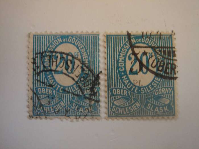 1920 Abstimmungsgebiet Oberschlesien MiNr 6 b + c used, stamped