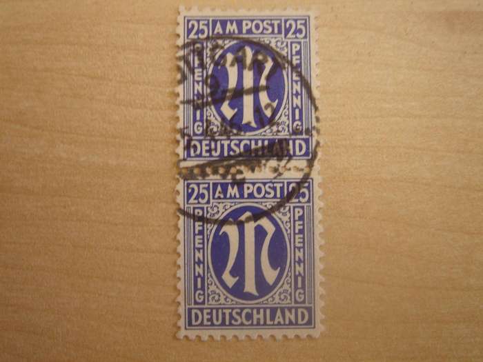 1945 Bi-Zone - Allied Occupation - MiNr 9 z vertical pair used, stamped