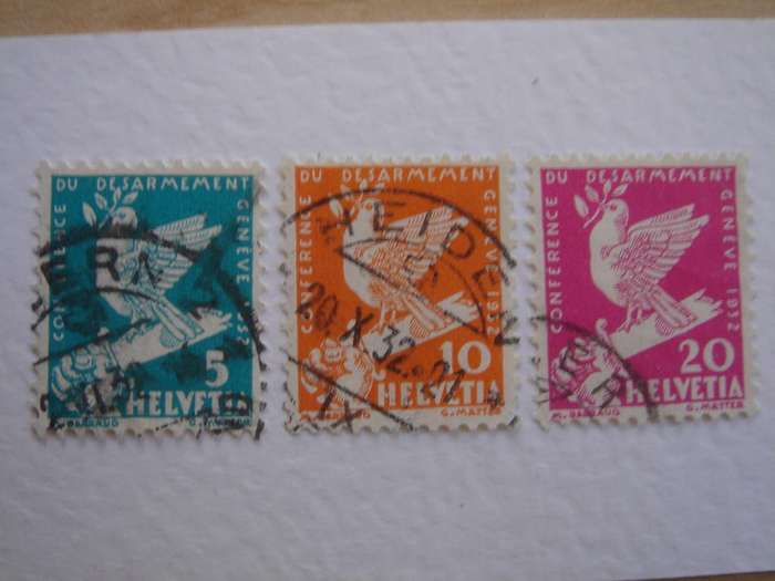 1932 Helvetia - Disarmament Conference SG343-345 used, stamped
