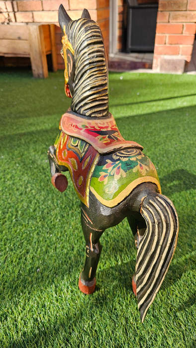 Large Vintage Colorful Balinese Horse Carving