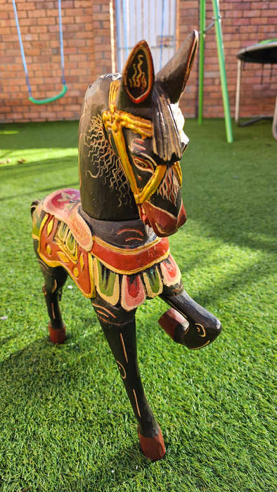 Large Vintage Colorful Balinese Horse Carving