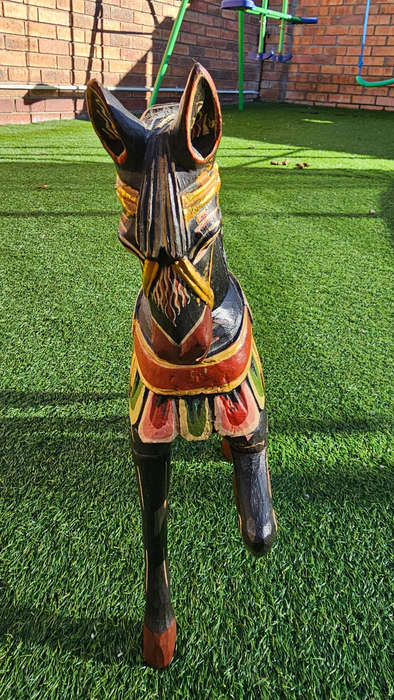 Large Vintage Colorful Balinese Horse Carving