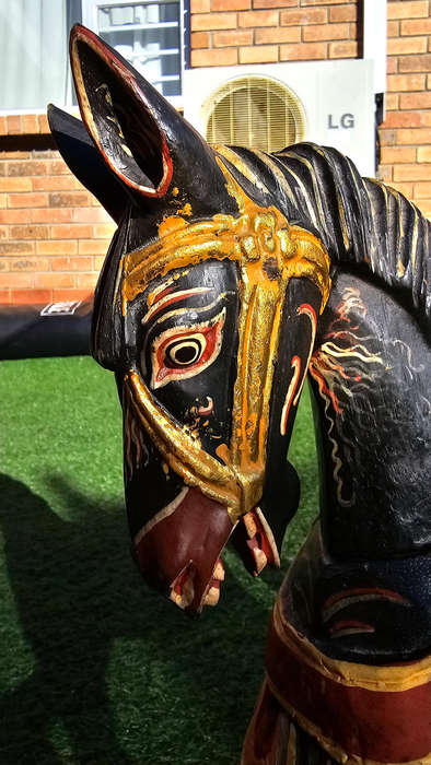 Large Vintage Colorful Balinese Horse Carving