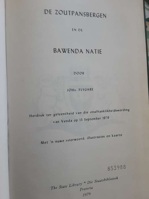 De Zoutpansbergen en de Bawenda Natie door Johs Flygare