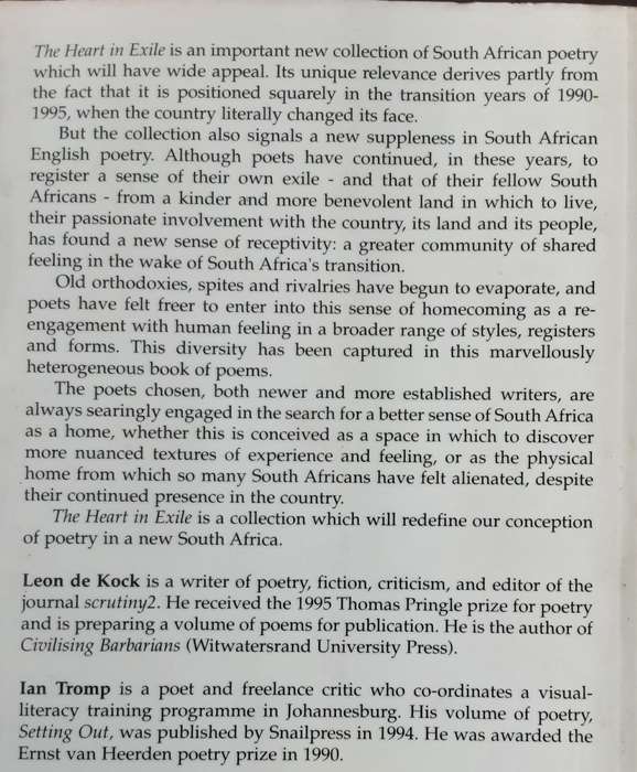 The Heart in Exile South African Poetry in English 1990 1995 edited by Kock & Tromp