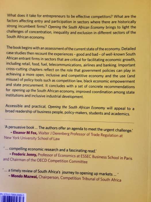 Opening the South African Economy,  Barriers to Entry & Competition edited by Thando Vilakazi