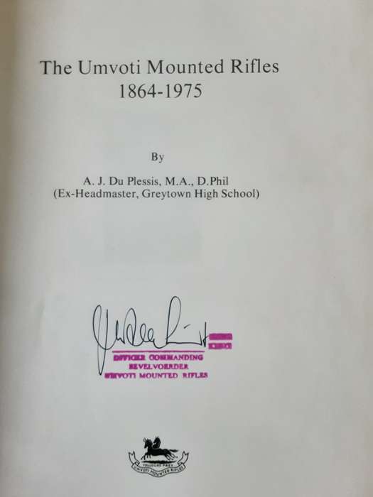 The Umvoti Mounted Rifles 1864 1975 by A J Du Plessis