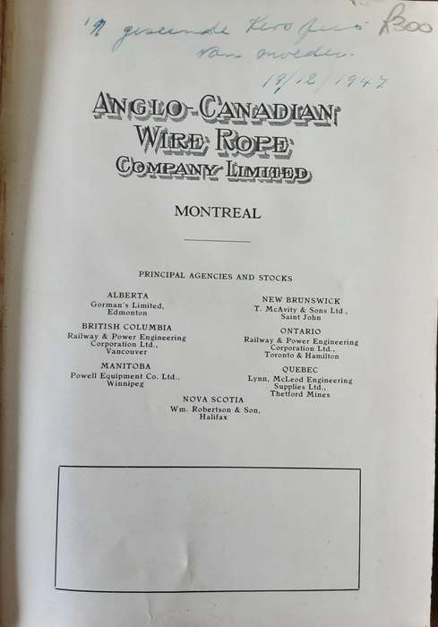 Anglo Canadian Wire Rope Company Limited Catalogue No 6 1931