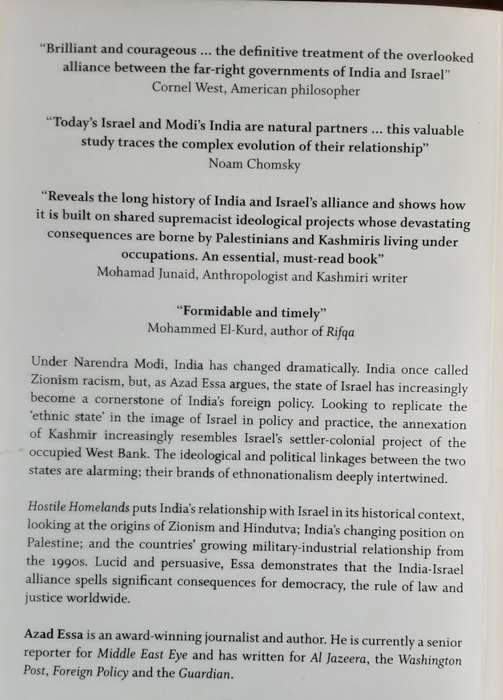 Hostile Homelands The New Alliance Between India and Israel by Azad Essa **Signed Copy **