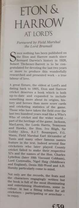 Eton and Harrow at Lord's by Robert Titchener-Barrett ***Signed by the author ***
