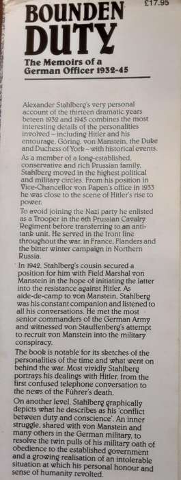 Bounden Duty The Memoirs of a German Officer 1932-45 by Alexander Stahlberg