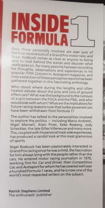 Inside Formula 1 A Personal Behind the Scenes Look at Grand Prix Racing by Nigel Roebuck