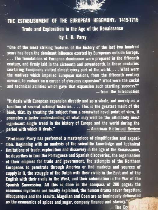 The Establishment of the European Hegemony 1415 1715 by J H Parry